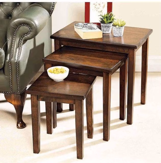Julian Bowen Nest of 3 Modern Rubberwood Tables in Brown – 2