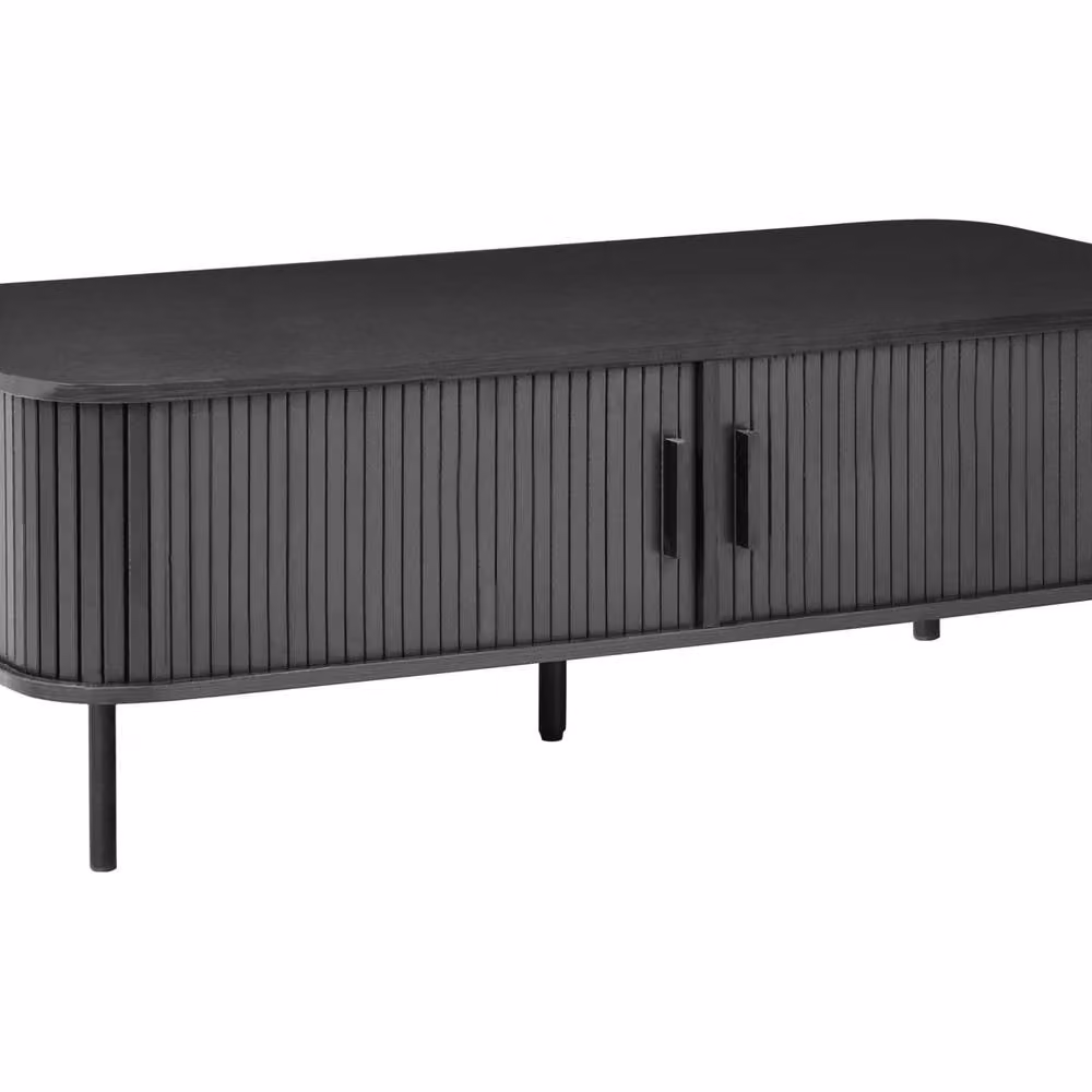 Wyld and Coco Black Laminated Wood and Metal Coffee Table with Sliding Storage, W/D/H: 120 x 60 x 41 cm – 2