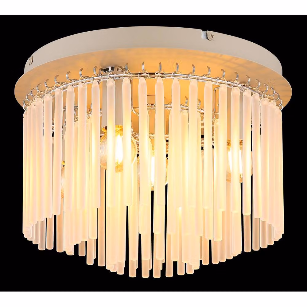 Netlighting Gorley Modern Round Ceiling Light in Beige with Glass Rods and 5x E14 Sockets – 3