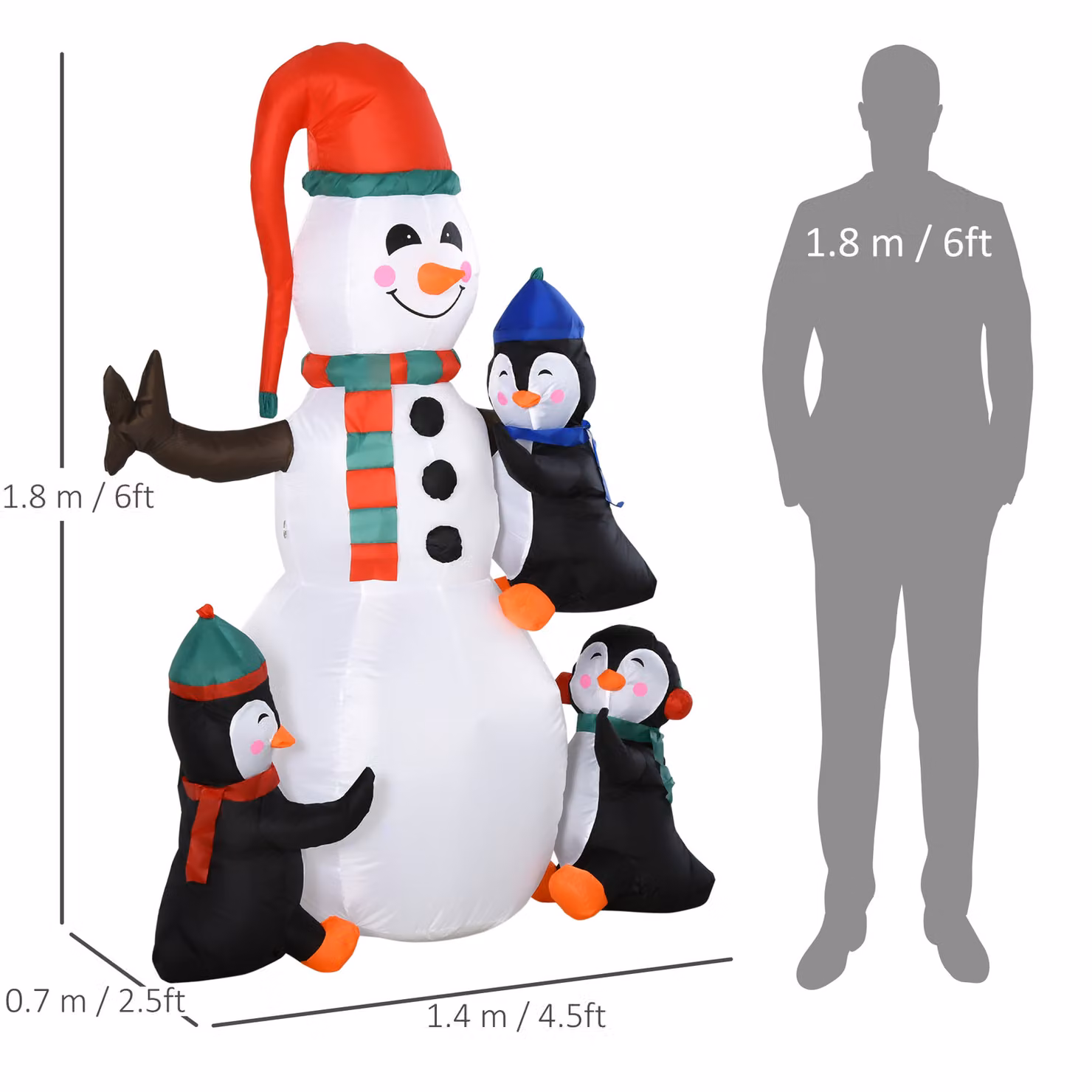 HOMCOM Multicolour Inflatable Christmas Snowman and Penguins Outdoor Decoration with LED Light – 3