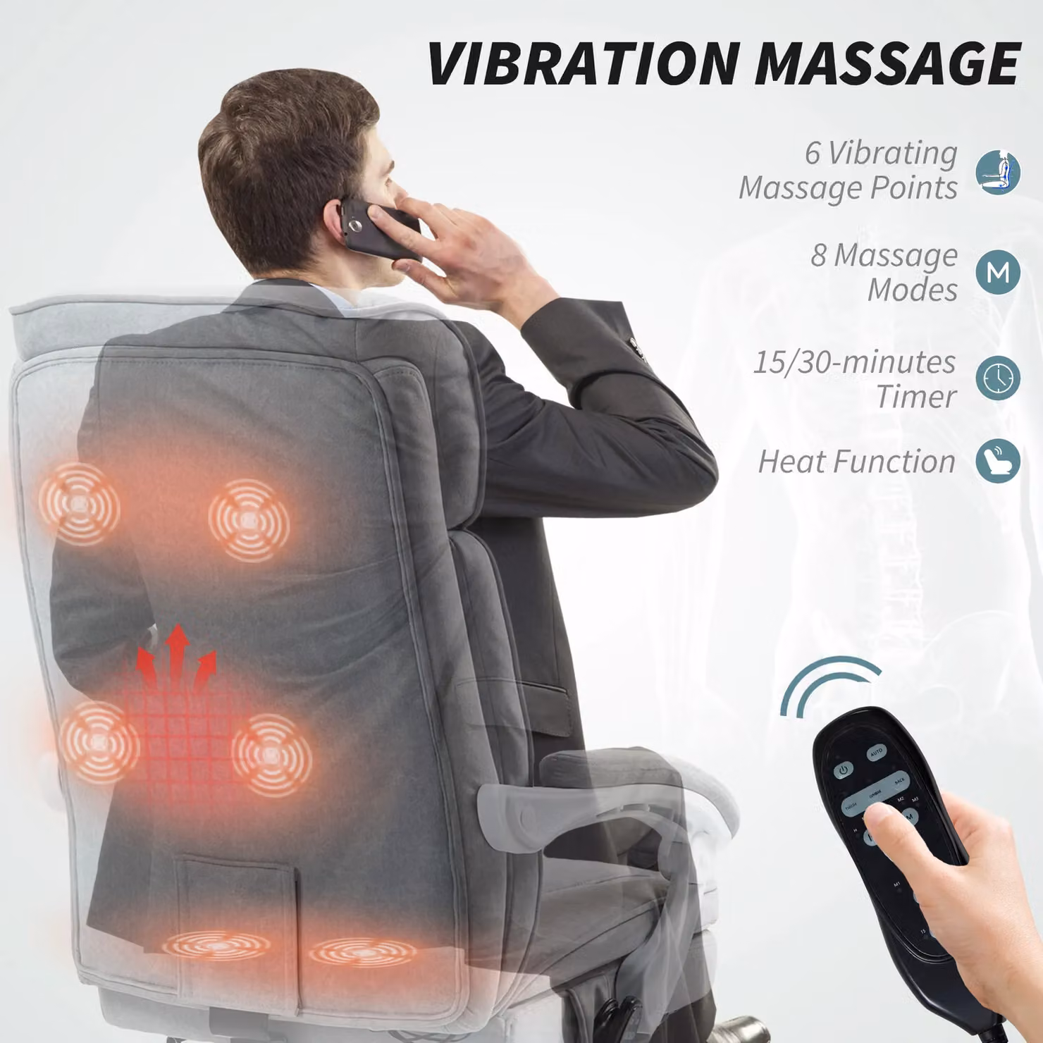 HOMCOM Grey Fabric Heated Reclining Executive Office Chair with Footrest and Headrest – 4