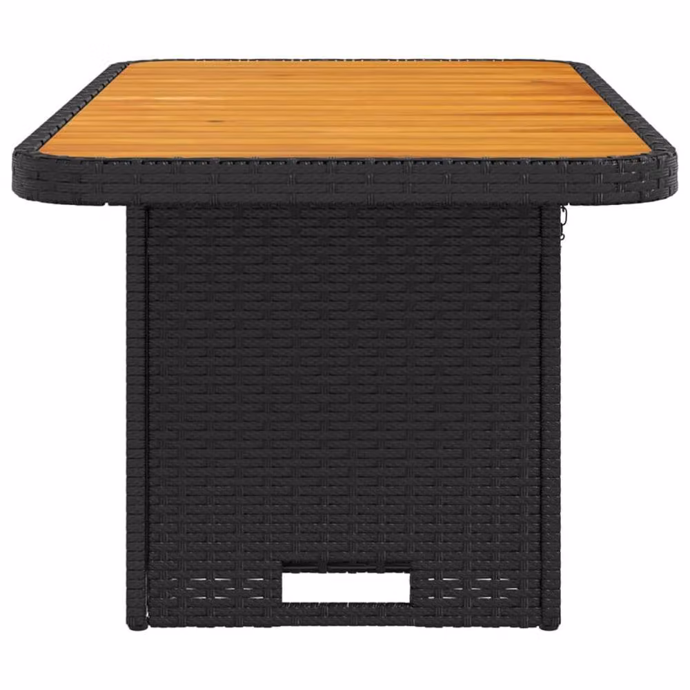Berkfield Home Black Poly Rattan and Acacia Wood Garden Table, W/D/H: 90 x 55 x 71 cm – 4