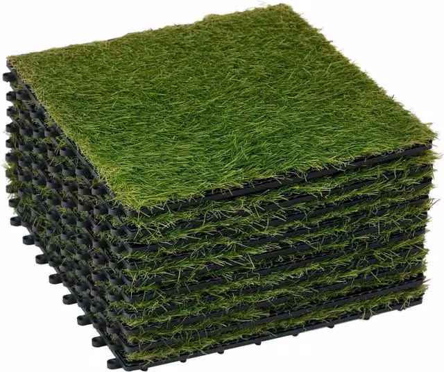 Outsunny 10-Piece Artificial Grass Set, Weatherproof Green Turf Tiles and Outdoor Carpet