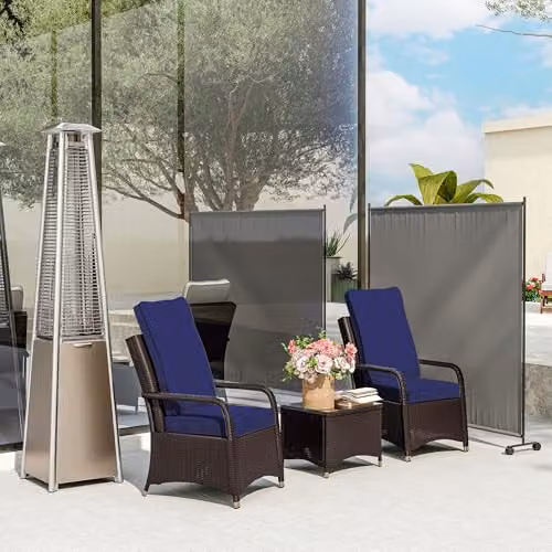 Outsunny 3 Piece Rattan Garden Bistro Set in Blue with Steel Frame and Furniture Cover – 7
