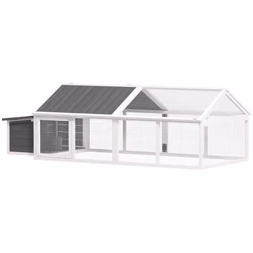 PawHut White Wooden Chicken Run and Coop with Nesting Box and Openable Roof for 4-8 Chickens, Rabbits or Ducks – 1