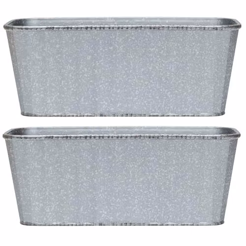 Garden Gear Silver Steel Effect Metal Trough Planter, W: 38 cm, D: 17 cm, H: 15 cm, Pack of 2 – 1