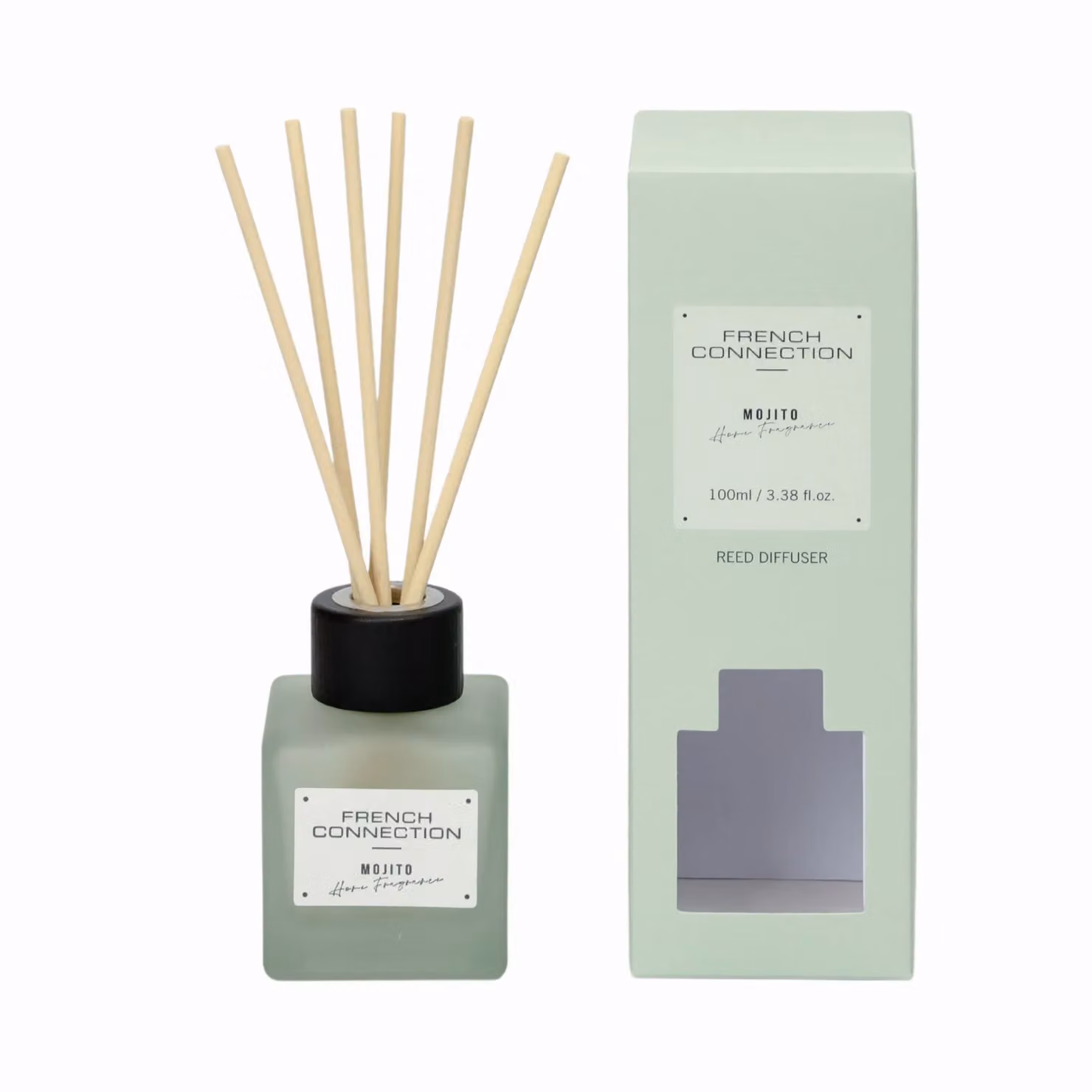 French Connection Mango Mojito Scented Reed Diffuser, 100ml, Green Square Glass Design – 2