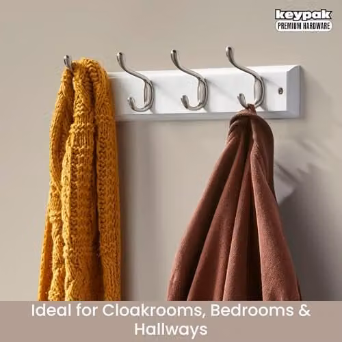 Keypak White Wooden Wall Mounted Coat Rack with 4 Satin Nickel Hooks – 2