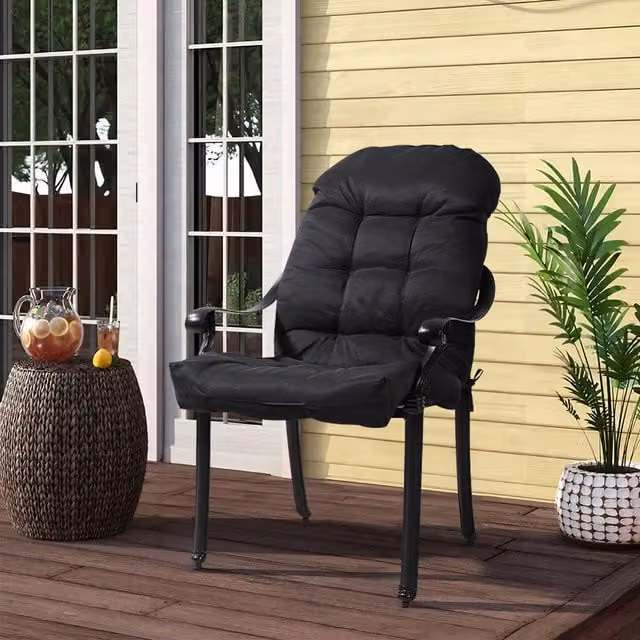 Livingandhome Black Weatherproof Quilted Outdoor Chair Cushion, Width: 110 cm