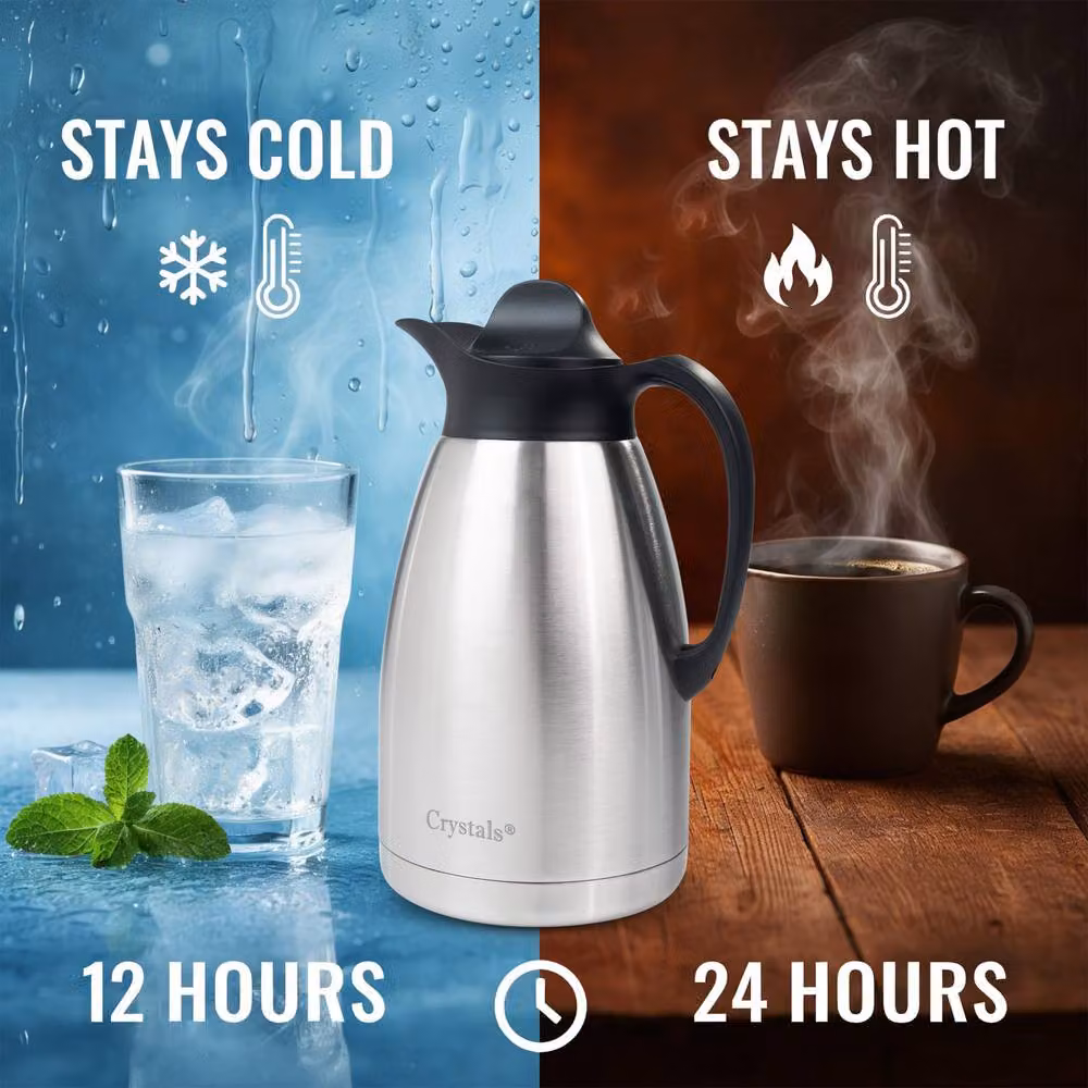 Crystals Stainless Steel Vacuum Flask 2 l Silver Hot and Cold Tea and Coffee Dispenser – 6