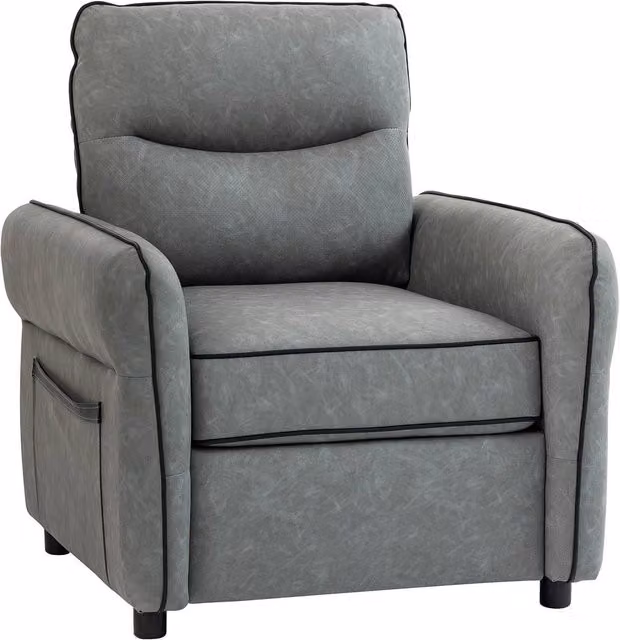 HOMCOM Modern Faux Leather Accent Armchair with Thick Foam Cushion in Grey and Black – 5