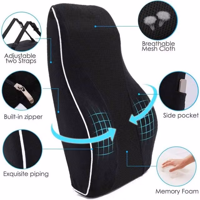NESTLUNE Contoured Wedge Back Support Cushion for Car, Wheelchair or Office Chairs, Black, W: 120 cm, H: 135 cm