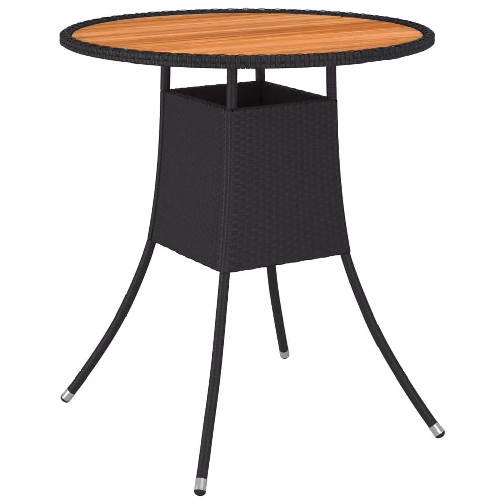 Berkfield Home Wonderful Garden Dining Table in Black Poly Rattan and Brown Oiled Acacia Wood, Diameter: 70 cm, Height: 73 cm – 2