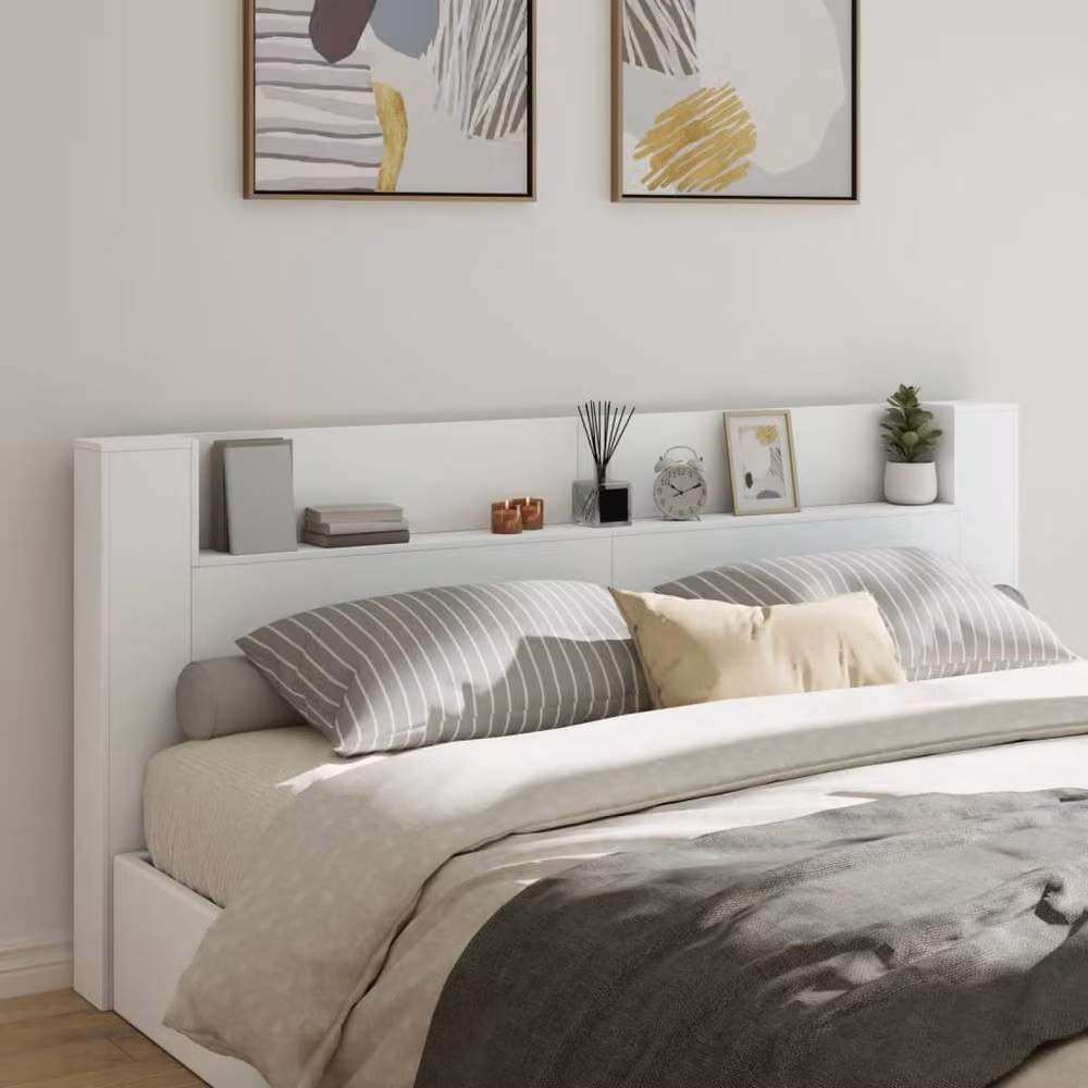 Berkfield Home Modern White Headboard Cabinet with Integrated LED Lighting, USB Charging Port and Bedside Shelf, W/D/H: 220 x 16.5 x 103.5 cm – 2