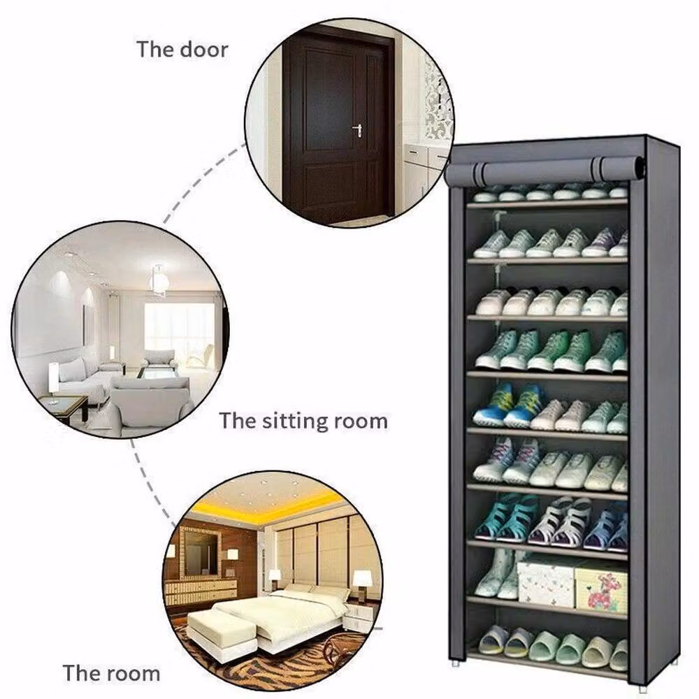FORGEVIO Grey 10 Tier Dustproof Shoe Rack with Back Panel – 2