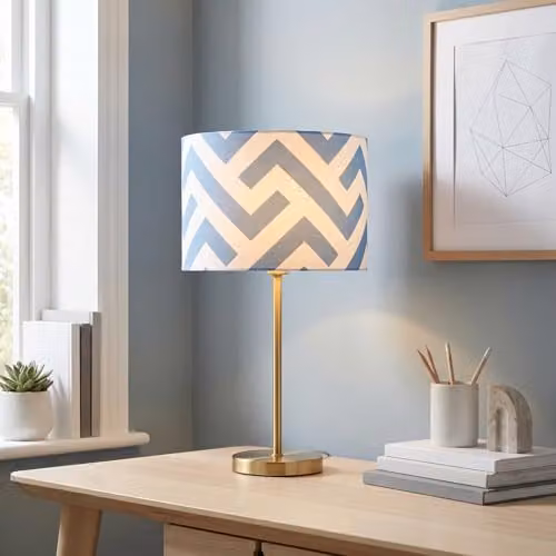 Happy Homewares Blue and White Fabric Cylinder Lamp Shade with Scandinavian Design, W/D/H: 30 x 30 x 20 cm – 2