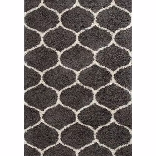 THE RUGS Shaggy Moroccan Design Area Rug, Trellis Dark Grey and Ivory, W: 240 cm, D: 340 cm, H: 30 cm – 4