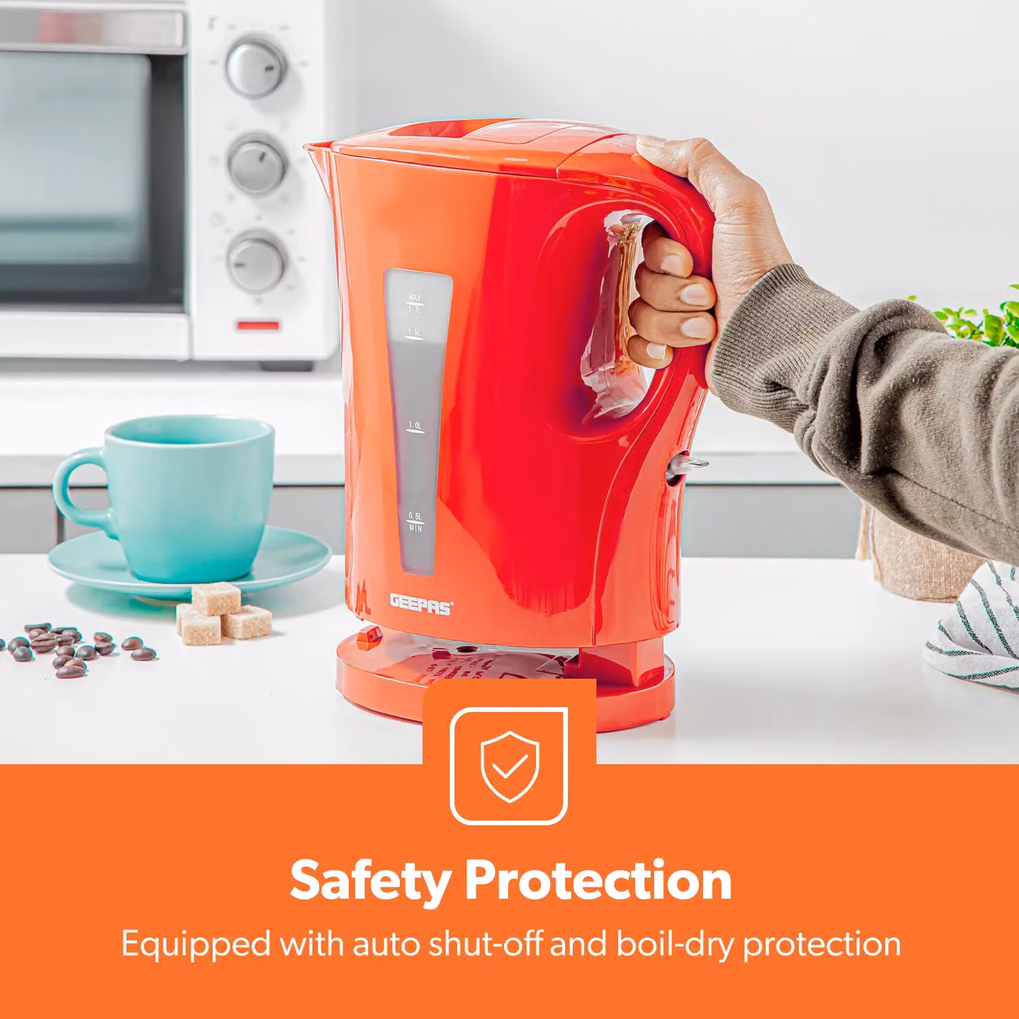 Geepas 1.7 l Cordless Electric Kettle with Rapid Boil 2200W in Red – 2