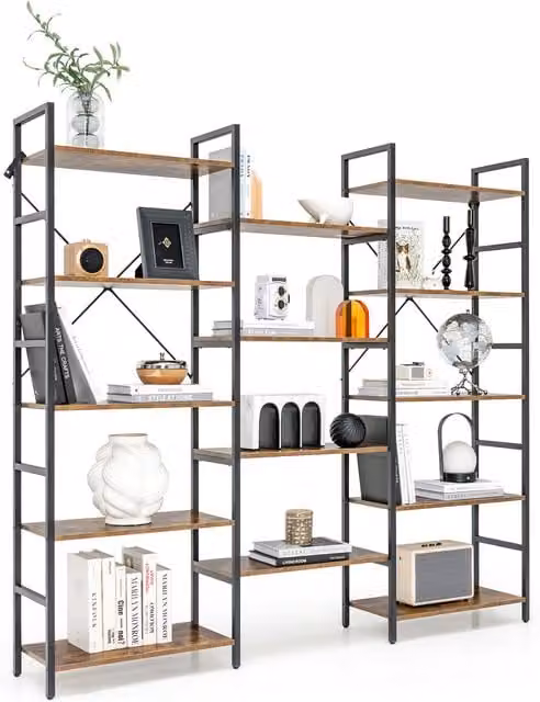 COSTWAY 5 Tier Industrial Freestanding Bookshelf Storage Shelf in Brown