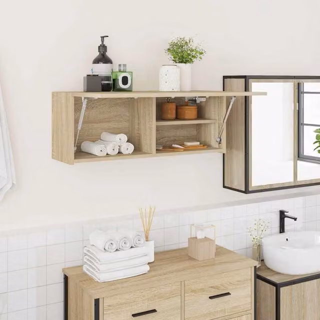 Berkfield Home Sonoma Oak Bathroom Wall Cabinet, Brown, W: 80 cm, D: 25 cm, H: 30 cm – 1