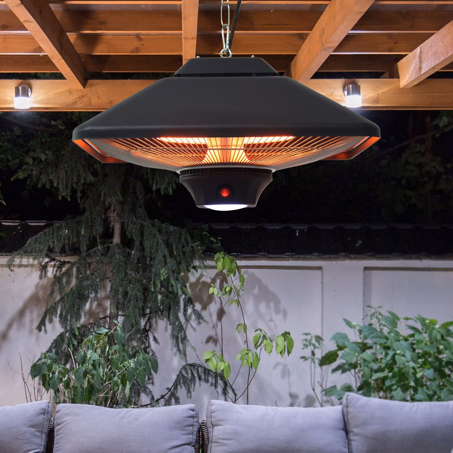 Outsunny 2kW Aluminium Halogen Outdoor Ceiling Mounted Electric Heater with LED and Remote Control, Black – 2