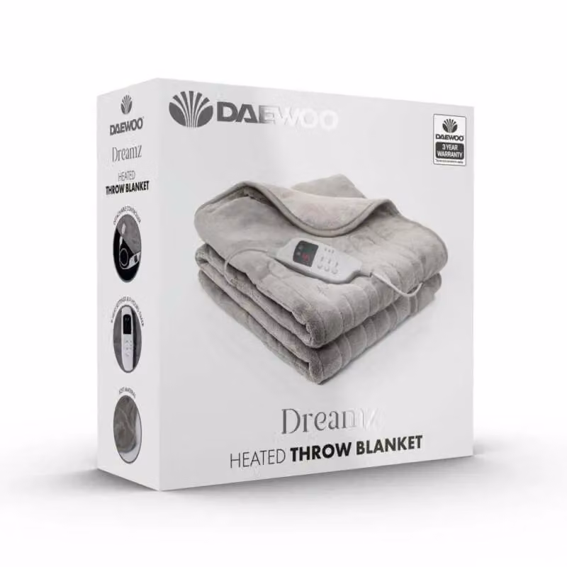 Daewoo Grey Dreamz Electric Heated Throw Blanket with Soft Fleece and Flannel, W/D/H: 160 x 120 x 1 cm – 5