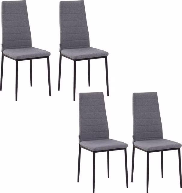 HOMCOM Set of 4 Grey Linen Upholstered Dining Chairs with Padded Seats and Metal Legs – 1