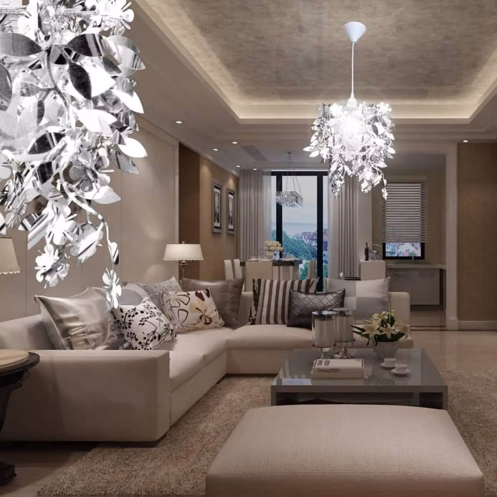 Berkfield Home Leaves Paillette Pendant Chandelier Lamp in Silver, W/D/H: 21.5 x 21.5 x 30 cm – 6