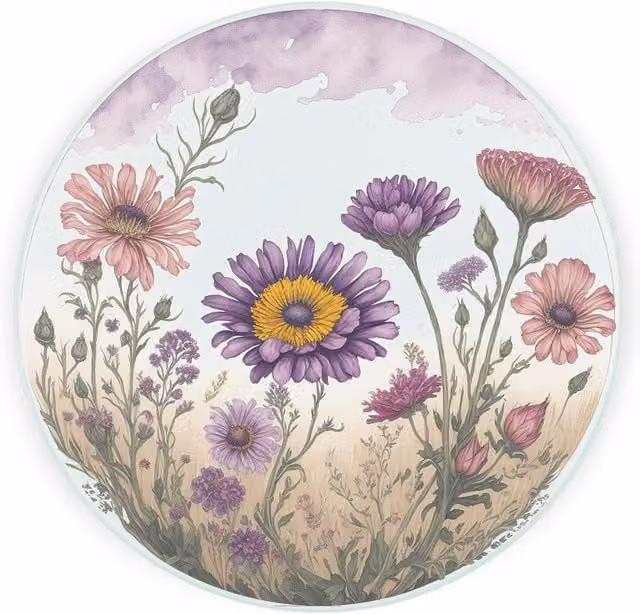Purely Home Purple Field Flowers Round Textured Glass Worktop Protector and Chopping Board