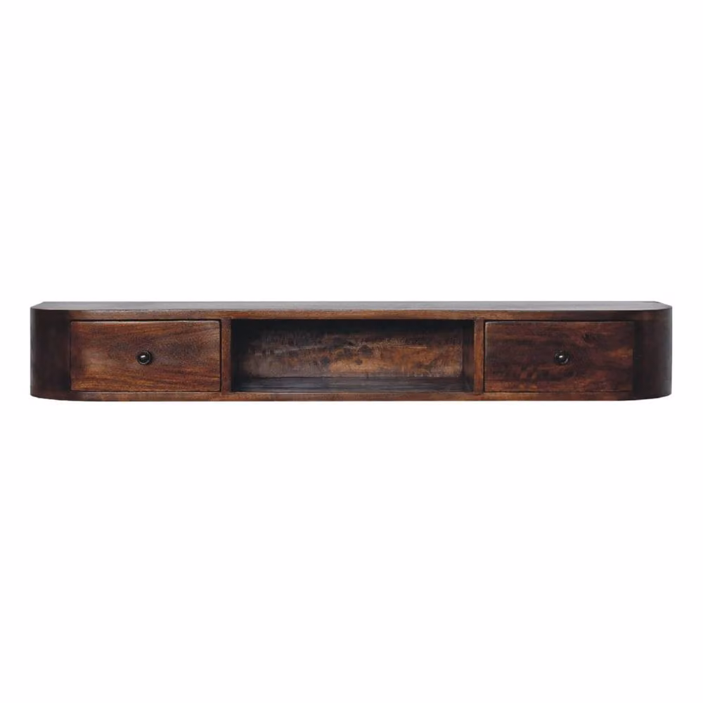 Wyld Haus Waimea Curved 2 Drawer Wall Mounted Mango Wood Console in Brown – 2