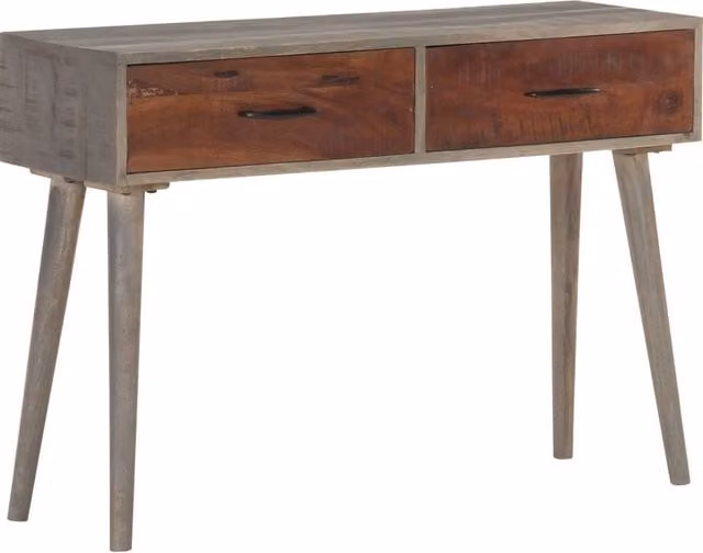 Berkfield Home Grey Rustic Solid Mango Wood Console Table W/D/H: 110 x 35 x 75 cm