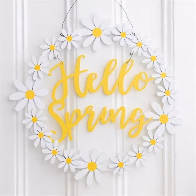 Uniqueful Hello Spring Hanging Daisy Wreath Decoration in Multicolour Floral Design