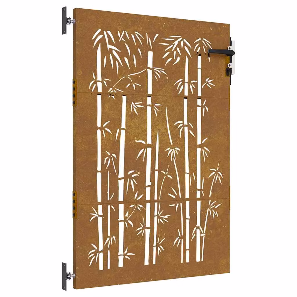 Berkfield Home Garden Gate in Brown Corten Steel with Bamboo Design, W: 85 cm, H: 150 cm – 2