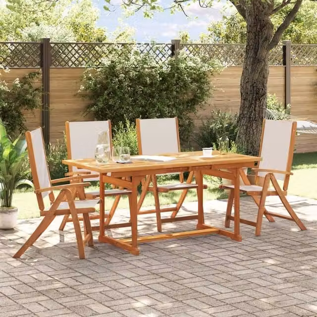 Berkfield Home 5 Piece Garden Dining Set in Brown Solid Acacia Wood and Textilene – 1