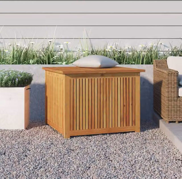 Berkfield Home Garden Storage Box in Brown Solid Acacia Wood W/D/H: 75 x 75 x 58 cm – 1