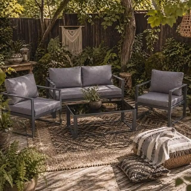 Wyld Haus Luro 4 Seater Grey Garden Sofa Set with One Two Seater and Two Armchairs