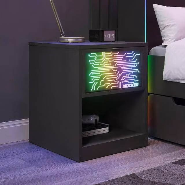 X Rocker NeoNite Black Bedside Table with Drawer and Integrated App Control LED Lighting – 1