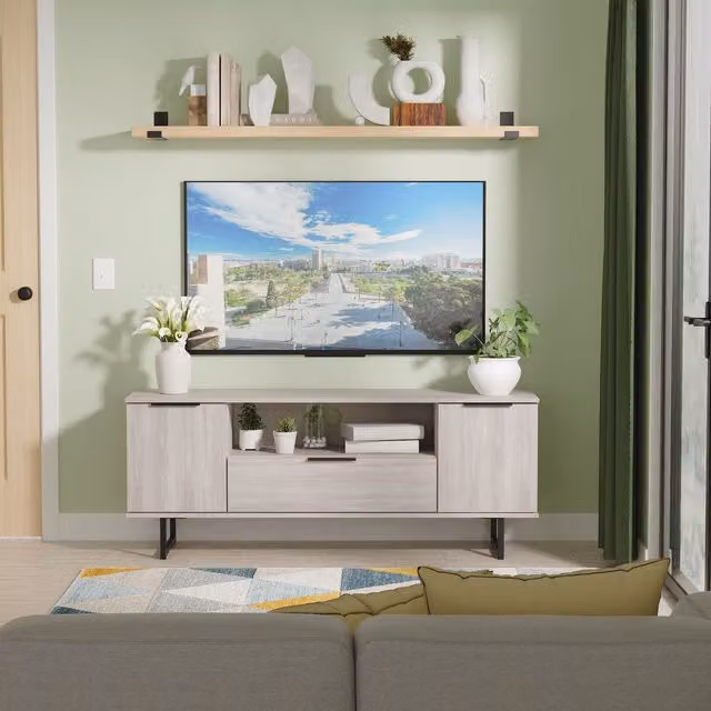 Ready Assembled 2 U Fuji Wide TV Unit with 2 Doors and 1 Drawer in Light Grey