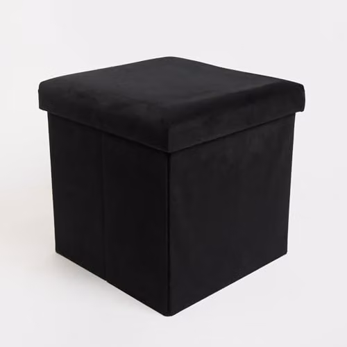 OHS Cube Storage Ottoman in Matte Black Velvet with Hidden Storage and Lid – 2