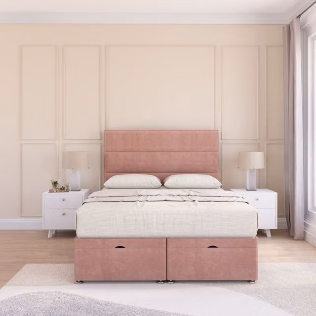 Sloomy Texas Single Ottoman Bed with 26 Inch Strut Headboard and Hybrid Memory Mattress in Pink, W/D/H: 90 x 200 cm