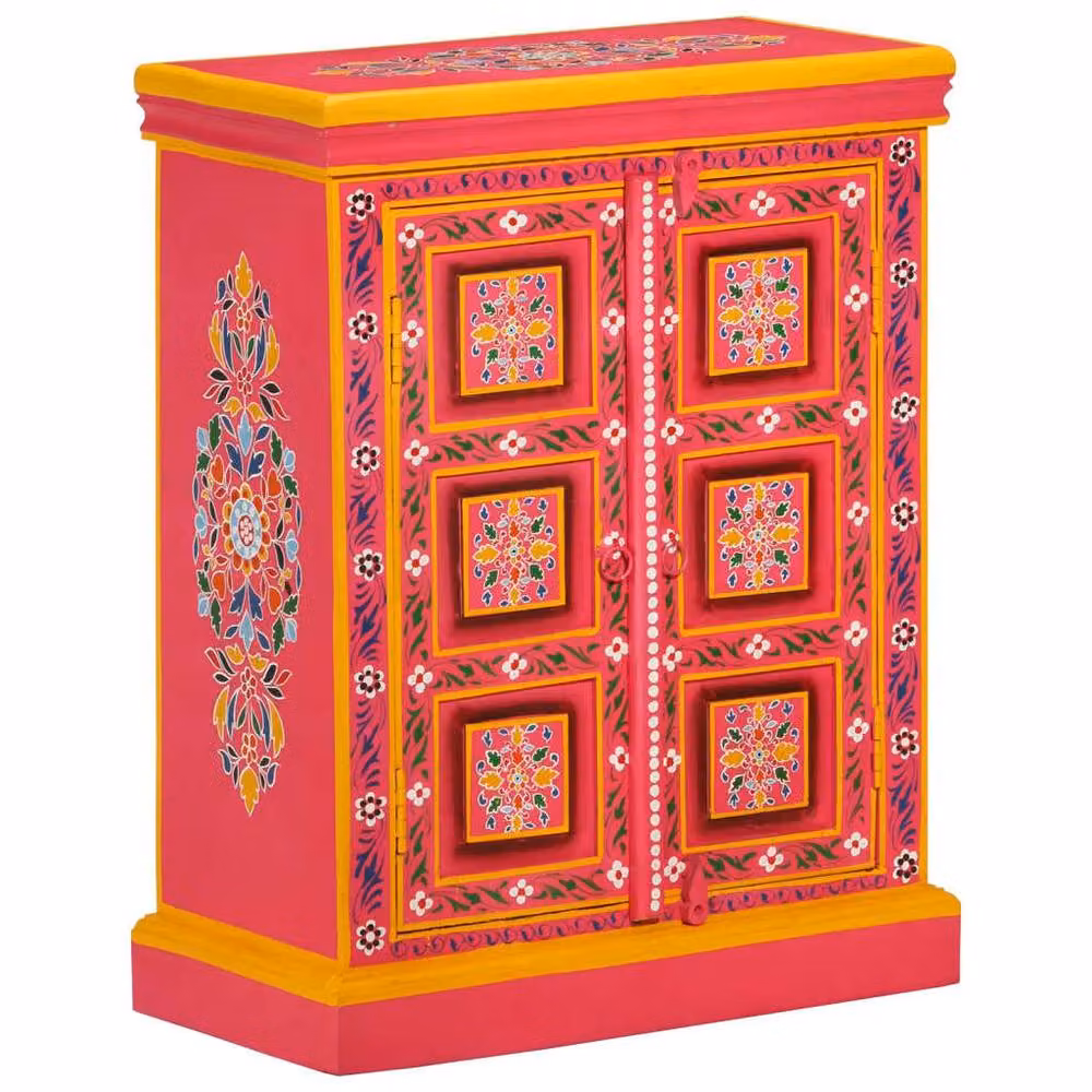 Berkfield Home Pink Hand Painted Floral Solid Mango Wood Sideboard – 2