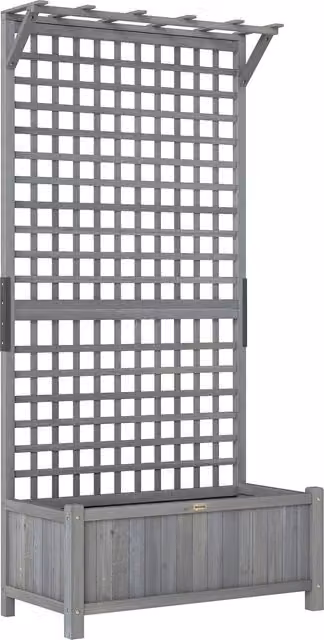 Outsunny Wooden Raised Bed with Trellis and Drainage Holes for Vegetables and Flowers, Dark Grey, W: 183 cm, D: 90 cm, H: 45 cm – 1