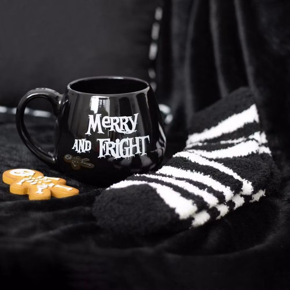 Uniqueful Merry & Fright Mug and Socks Set in Black and White, 550ml – 2