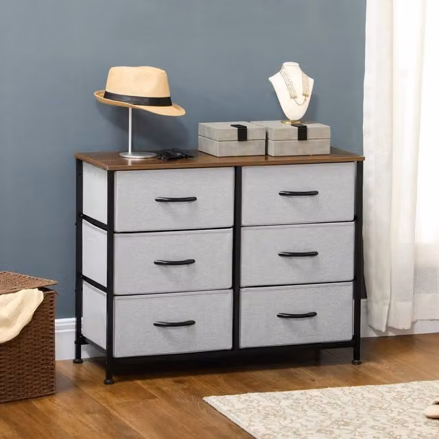 HOMCOM Modern Grey Freestanding Chest of Drawers with Fabric Drawers