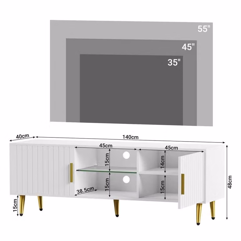 KORVIXA Modern High Gloss TV Unit in White and Multicolour, W/D/H: 140 x 100 x 100 cm