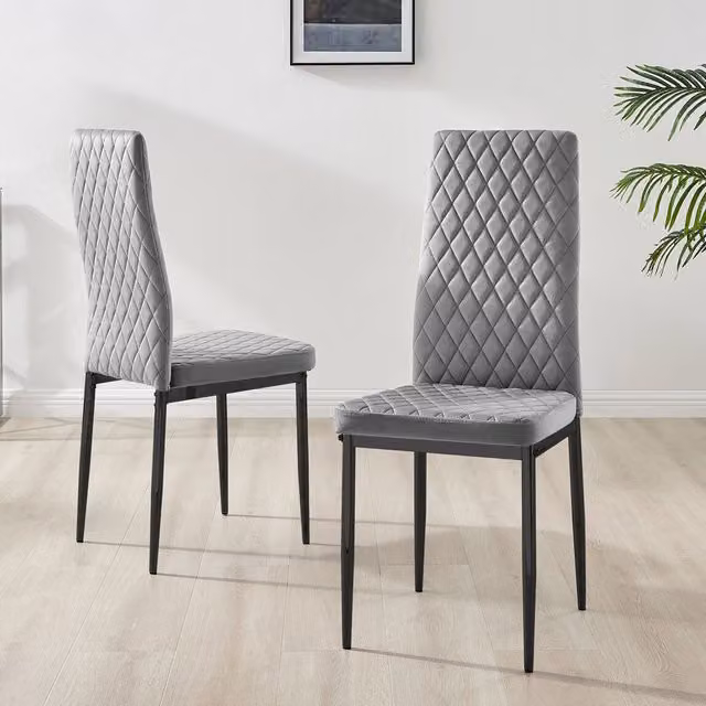 FurnitureboxUK Set of 6 Milan Velvet Dining Chairs in Grey with Black Legs
