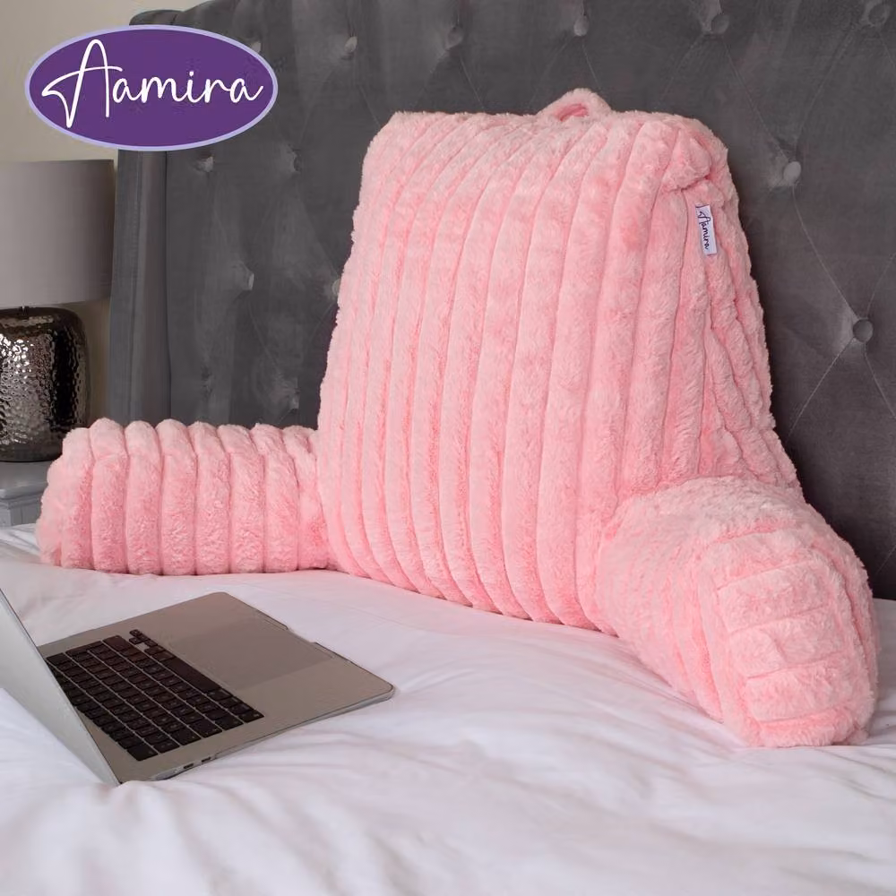 Aamira Pink Faux Fur Ribbed Memory Foam Wedge Reading Pillow Support Cushion – 8