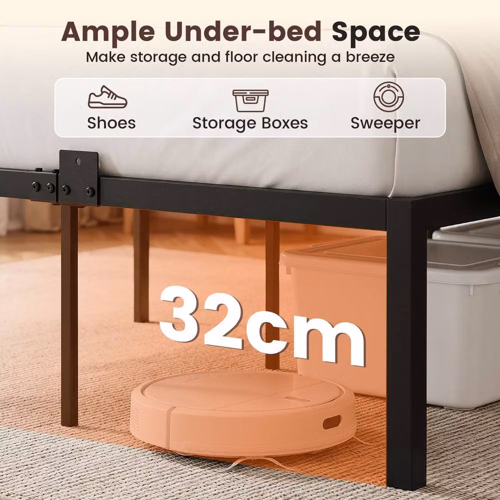 Costway Double Metal Bed Frame Platform Bed with Under-bed Storage Space in Black, W/D/H: 140 x 200 cm – 3