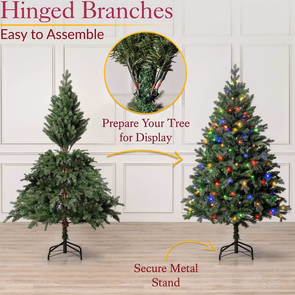 Christow Pre-Lit Fraser Fir Christmas Tree with Colour Switch Timer and LED Lights, 6ft – 4