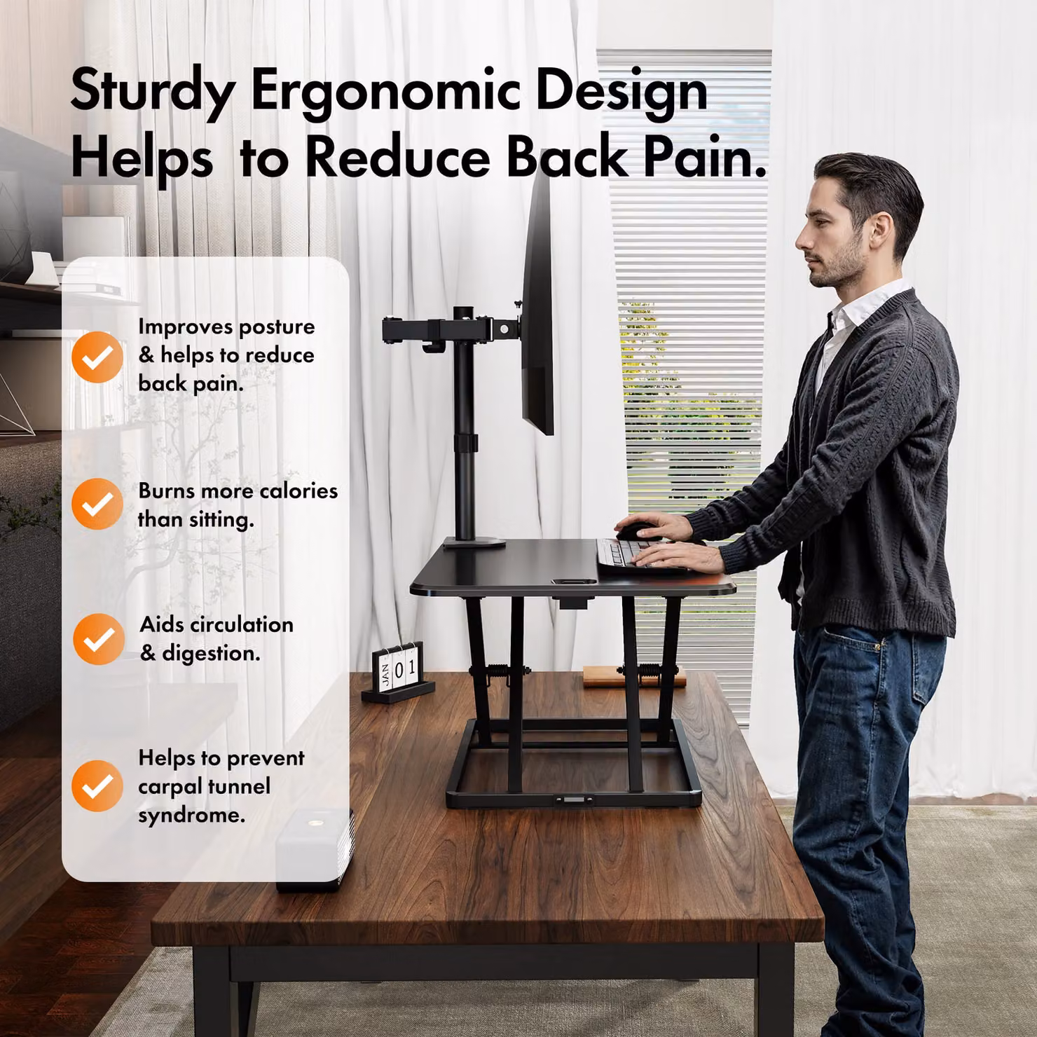VonHaus X-Frame Height Adjustable Standing Desk Converter in Black – 4